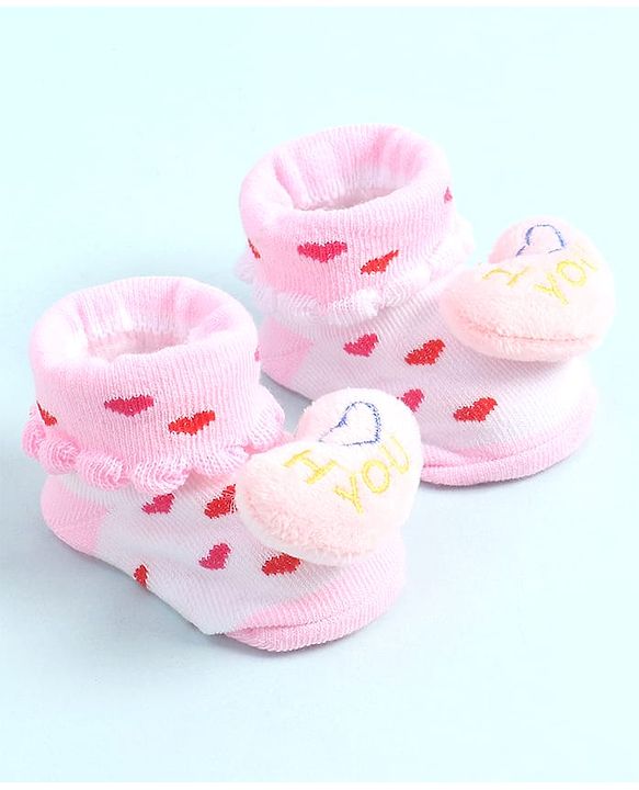 Cute Walk by Babyhug Socks Shoes with Heart Design & Applique - Multicolor