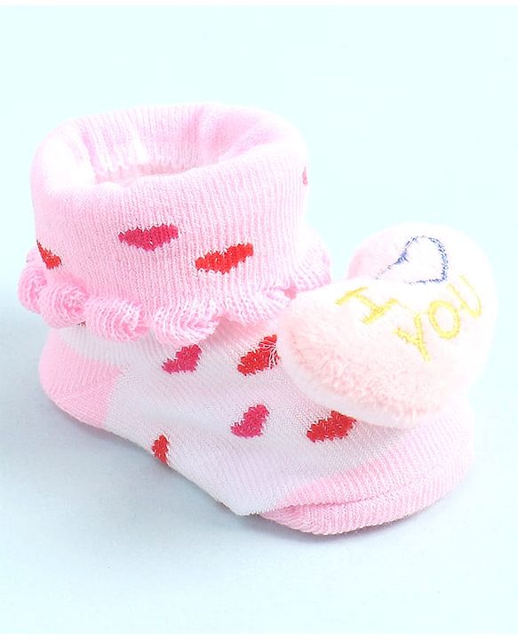 Cute Walk by Babyhug Socks Shoes with Heart Design & Applique - Multicolor