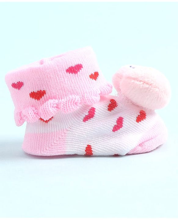 Cute Walk by Babyhug Socks Shoes with Heart Design & Applique - Multicolor