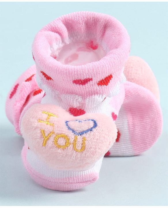 Cute Walk by Babyhug Socks Shoes with Heart Design & Applique - Multicolor
