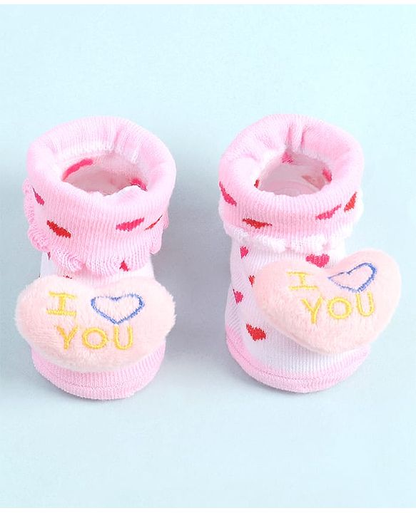 Cute Walk by Babyhug Socks Shoes with Heart Design & Applique - Multicolor