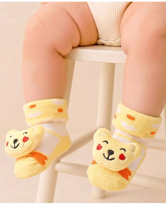 Cute Walk by Babyhug Knee Length Socks Shoes With Bear Applique - Multicolor