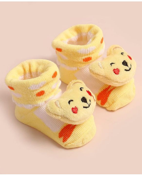Cute Walk by Babyhug Knee Length Socks Shoes With Bear Applique - Multicolor