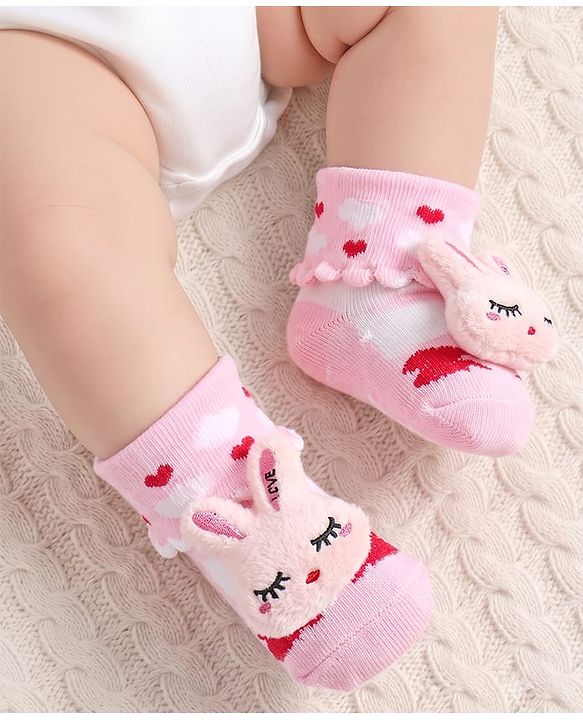 Cute Walk by Babyhug Ankle Length Socks Shoes With Bunny Applique - Multicolor