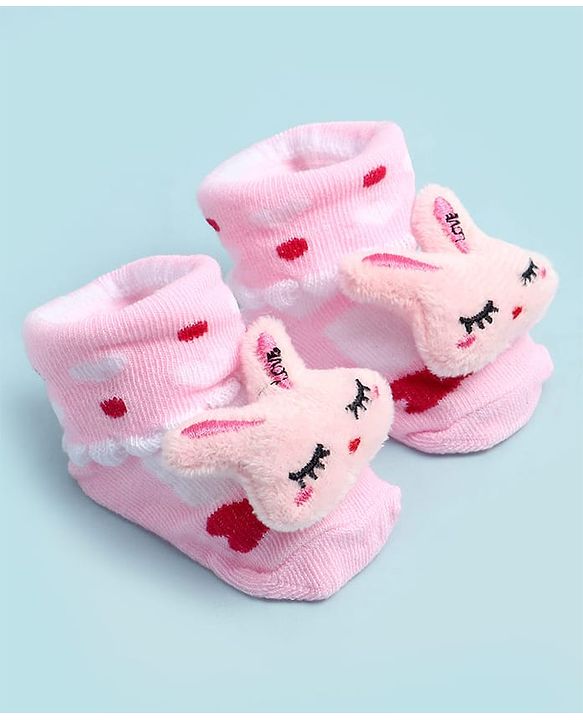 Cute Walk by Babyhug Ankle Length Socks Shoes With Bunny Applique - Multicolor
