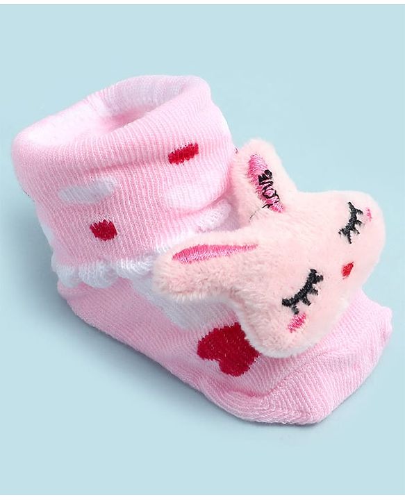 Cute Walk by Babyhug Ankle Length Socks Shoes With Bunny Applique - Multicolor