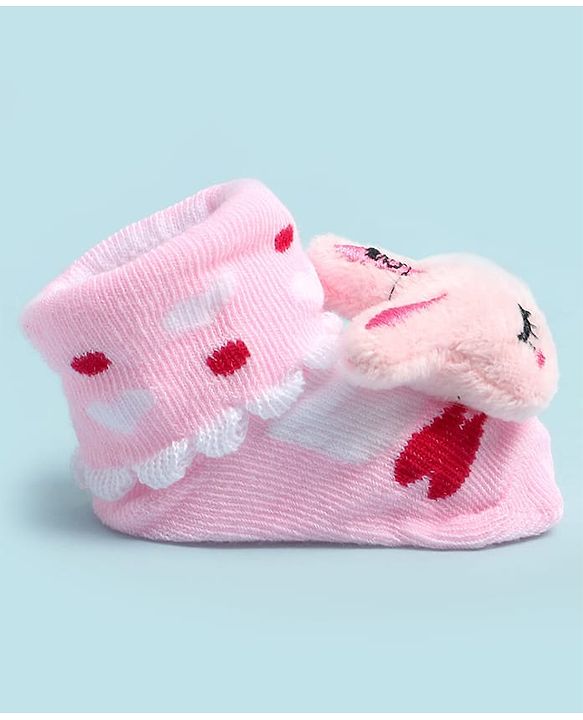 Cute Walk by Babyhug Ankle Length Socks Shoes With Bunny Applique - Multicolor
