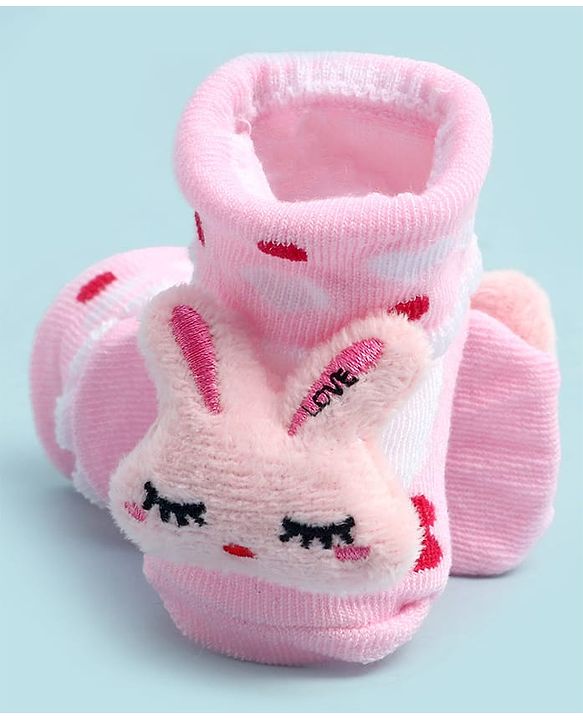 Cute Walk by Babyhug Ankle Length Socks Shoes With Bunny Applique - Multicolor