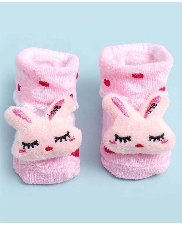 Cute Walk by Babyhug Ankle Length Socks Shoes With Bunny Applique - Multicolor