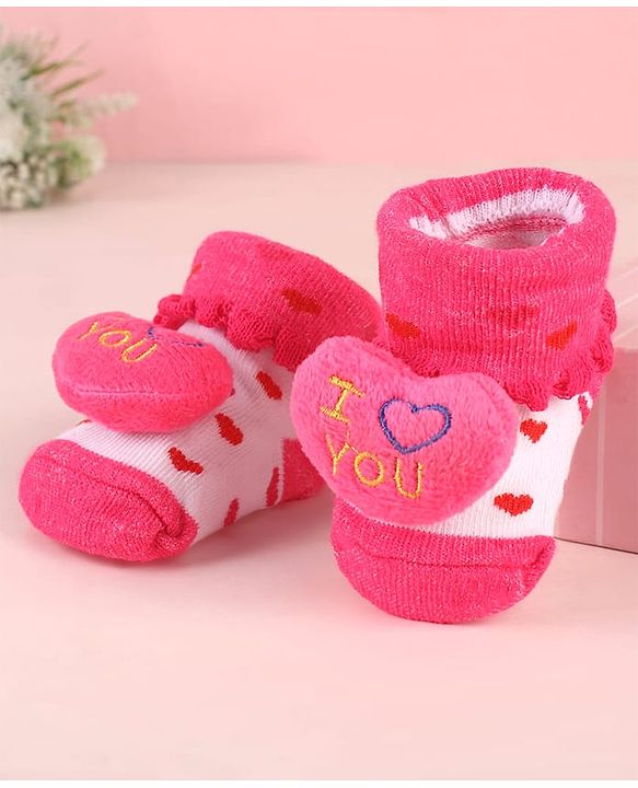 Cute Walk by Babyhug Socks Shoes with Heart Design & Applique - Multicolor