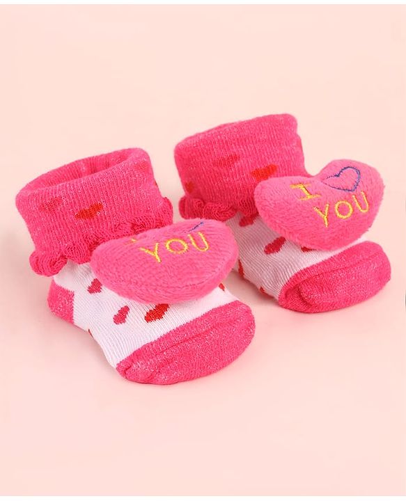 Cute Walk by Babyhug Socks Shoes with Heart Design & Applique - Multicolor