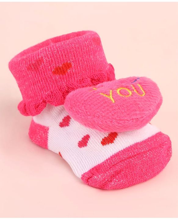 Cute Walk by Babyhug Socks Shoes with Heart Design & Applique - Multicolor