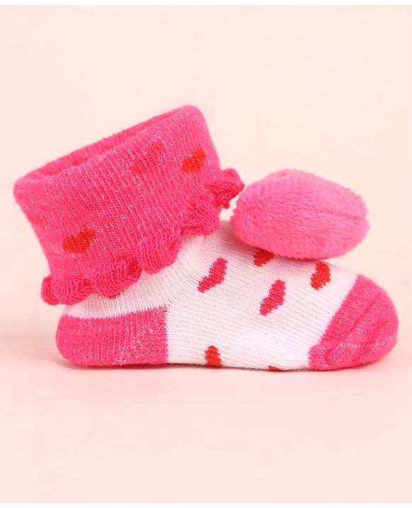 Cute Walk by Babyhug Socks Shoes with Heart Design & Applique - Multicolor