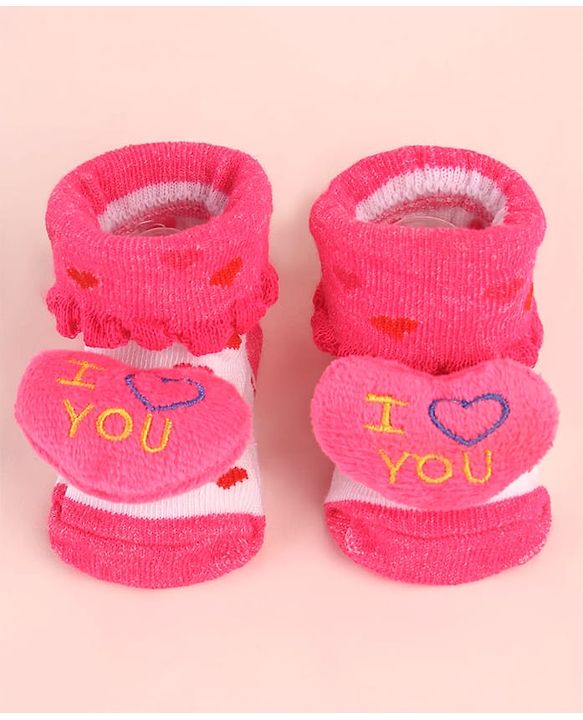 Cute Walk by Babyhug Socks Shoes with Heart Design & Applique - Multicolor