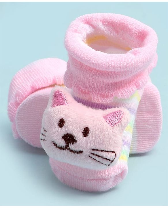 Cute Walk by Babyhug Ankle Length Socks Shoes With Cat Applique - Multicolor