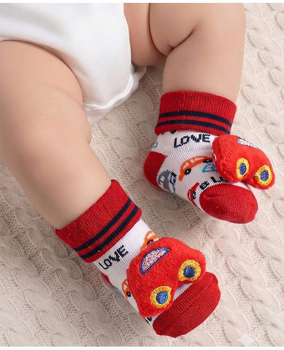Cute Walk by Babyhug Sock Shoes with Car Design & Applique - Multicolor