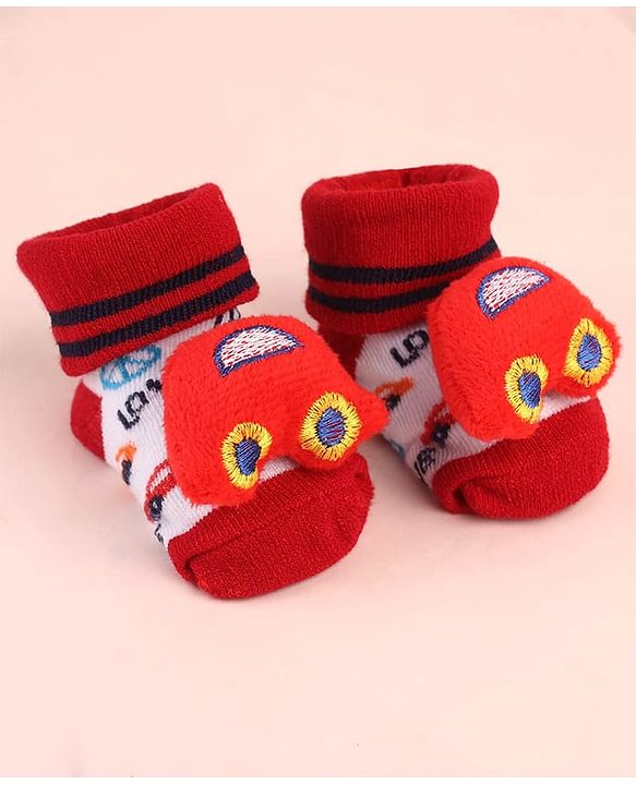 Cute Walk by Babyhug Sock Shoes with Car Design & Applique - Multicolor