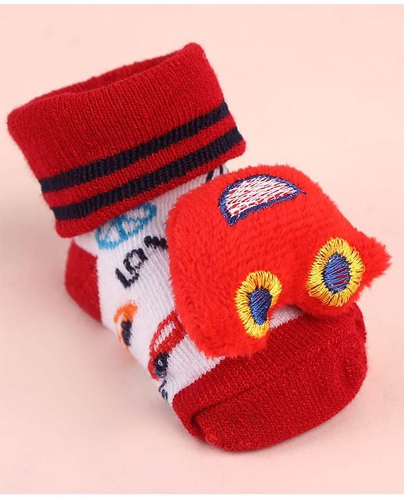 Cute Walk by Babyhug Sock Shoes with Car Design & Applique - Multicolor