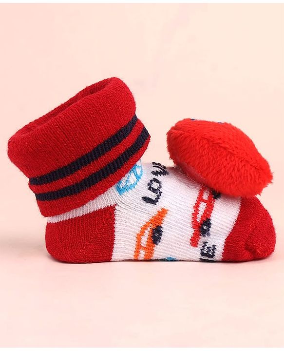 Cute Walk by Babyhug Sock Shoes with Car Design & Applique - Multicolor