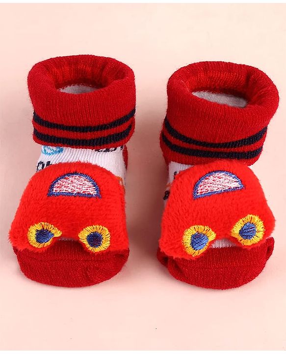 Cute Walk by Babyhug Sock Shoes with Car Design & Applique - Multicolor