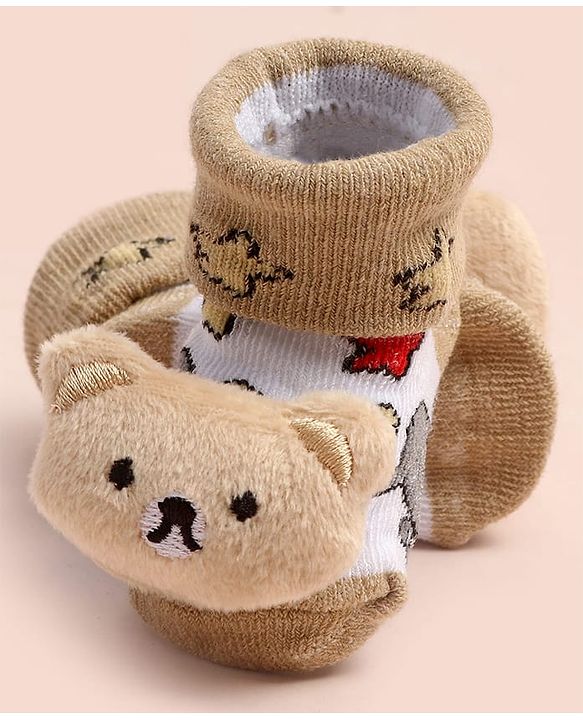 Cute Walk by Babyhug Ankle Length Socks Shoes With Bear Applique - Multicolor