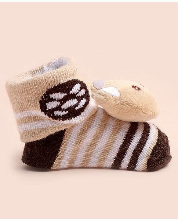 Cute Walk by Babyhug Ankle Length Socks Shoes With Bear Applique - Multicolor