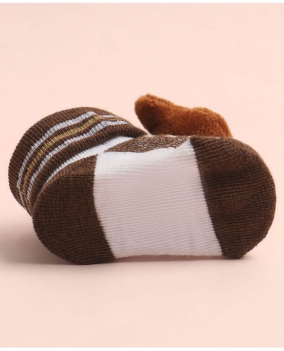 Cute Walk by Babyhug Sock Shoes with Stripes & Bear Applique - Multicolor