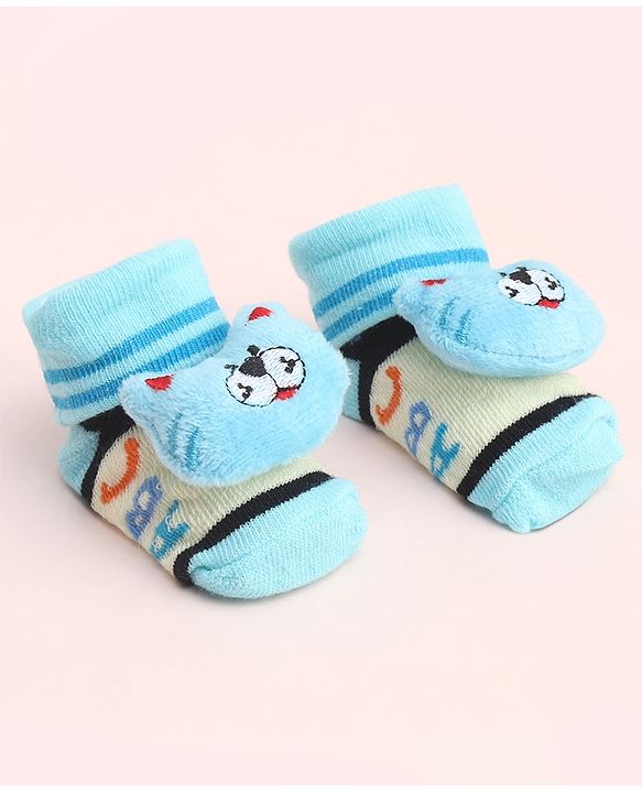 Cute Walk by Babyhug Socks With Large Kitty Applique - Light Blue