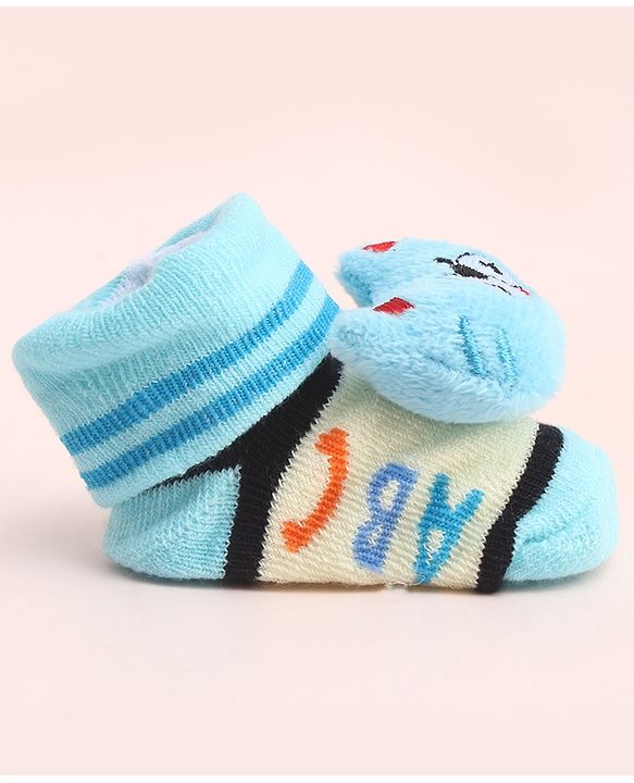 Cute Walk by Babyhug Socks With Large Kitty Applique - Light Blue