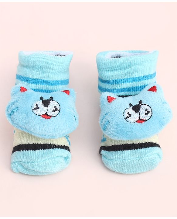 Cute Walk by Babyhug Socks With Large Kitty Applique - Light Blue