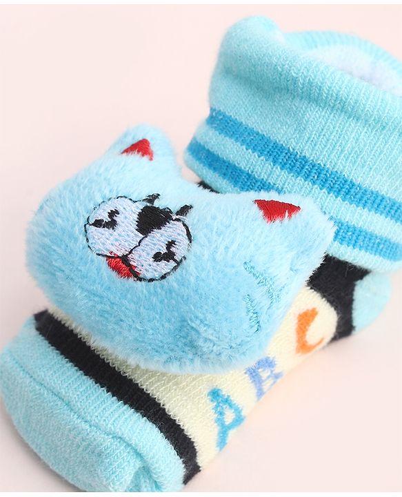 Cute Walk by Babyhug Socks With Large Kitty Applique - Light Blue
