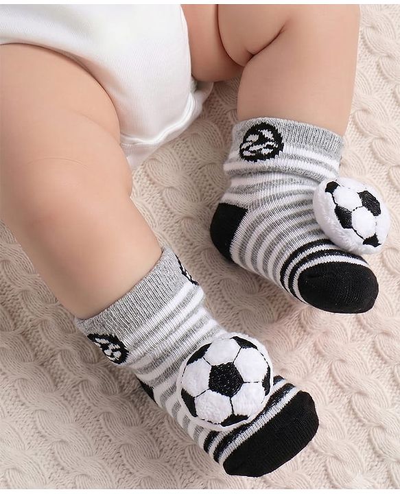 Cute Walk by Babyhug Sock Shoes with Stripes & Ball Applique - Multicolor