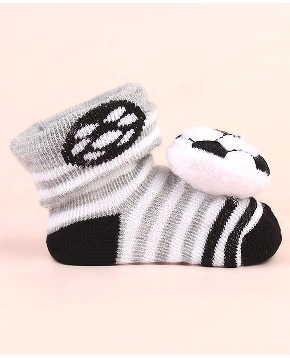 Cute Walk by Babyhug Sock Shoes with Stripes & Ball Applique - Multicolor