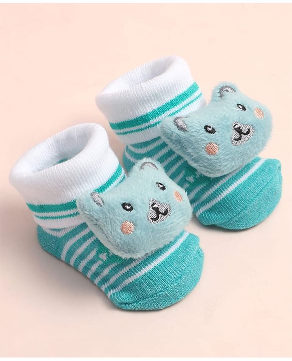 Cute Walk by Babyhug Sock Shoes with Stripes & Bear Applique - Multicolor
