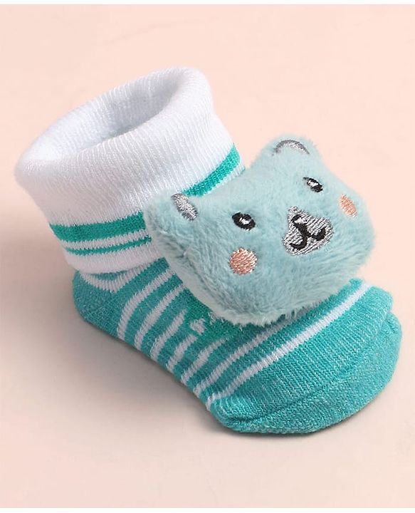 Cute Walk by Babyhug Sock Shoes with Stripes & Bear Applique - Multicolor