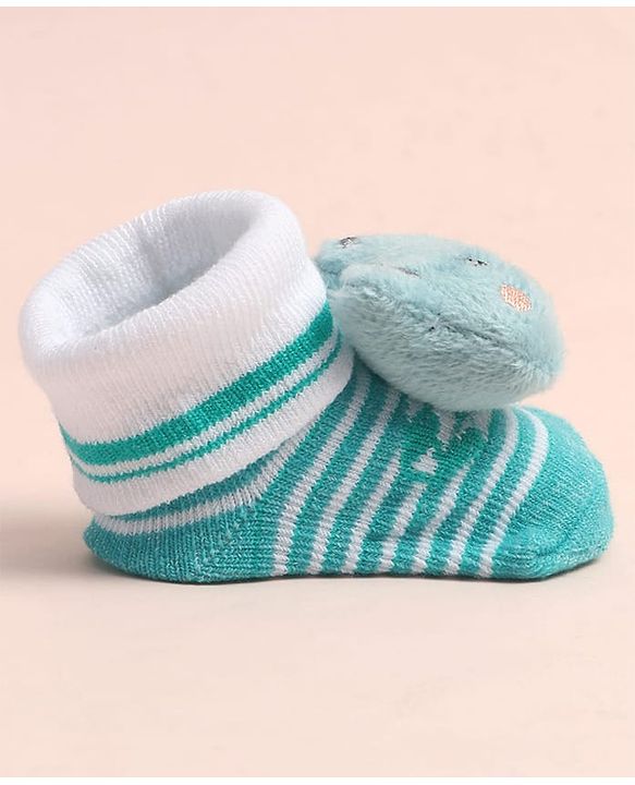Cute Walk by Babyhug Sock Shoes with Stripes & Bear Applique - Multicolor