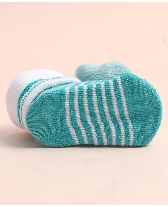 Cute Walk by Babyhug Sock Shoes with Stripes & Bear Applique - Multicolor