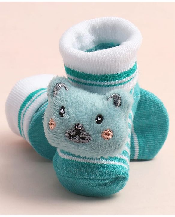 Cute Walk by Babyhug Sock Shoes with Stripes & Bear Applique - Multicolor