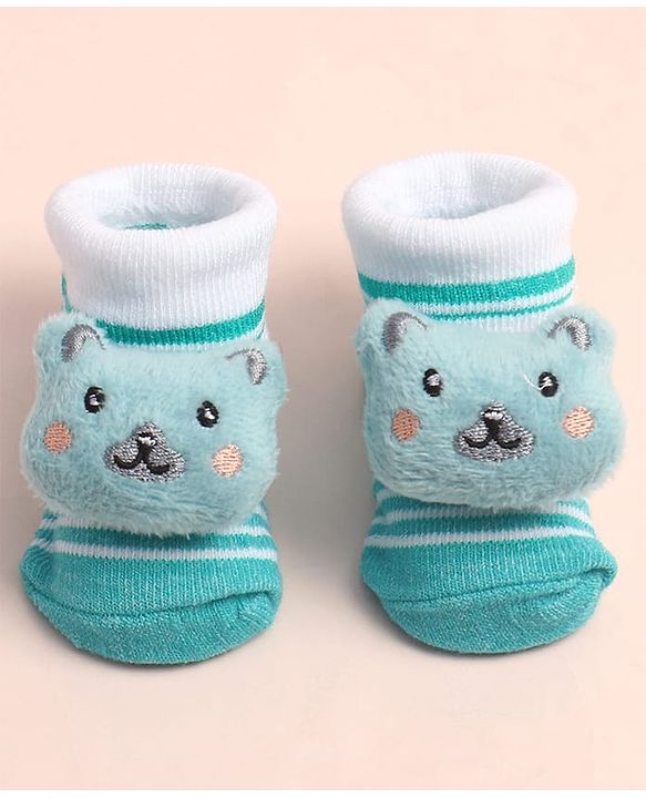 Cute Walk by Babyhug Sock Shoes with Stripes & Bear Applique - Multicolor