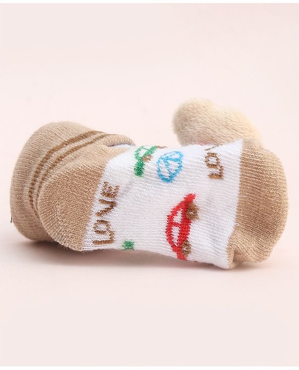 Cute Walk by Babyhug Socks With Large Bear Applique - Tan