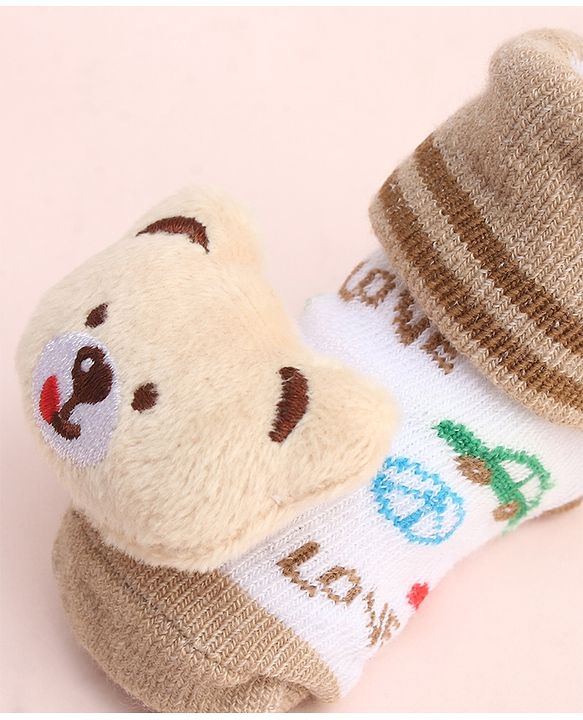 Cute Walk by Babyhug Socks With Large Bear Applique - Tan