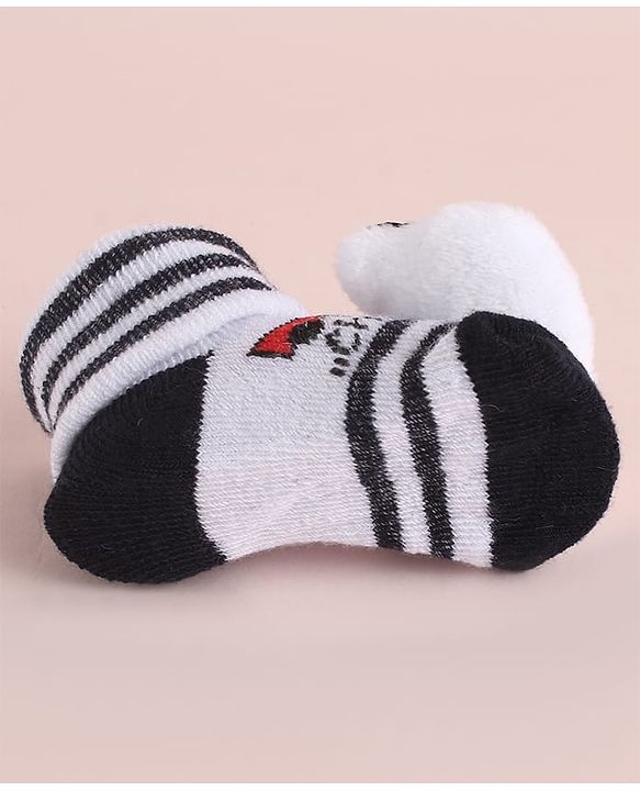 Cute Walk by Babyhug Fabric Striped Socks Shoes With Large Teddy Bear Applique - Black