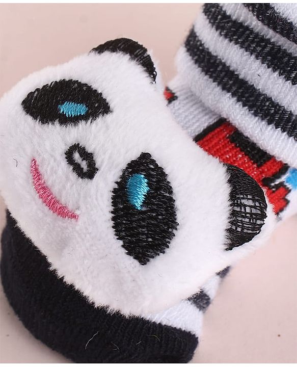 Cute Walk by Babyhug Fabric Striped Socks Shoes With Large Teddy Bear Applique - Black