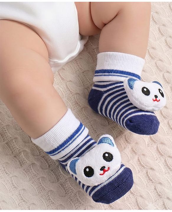 Cute Walk by Babyhug Sock Shoes with Stripes & Bear Applique - Multicolor