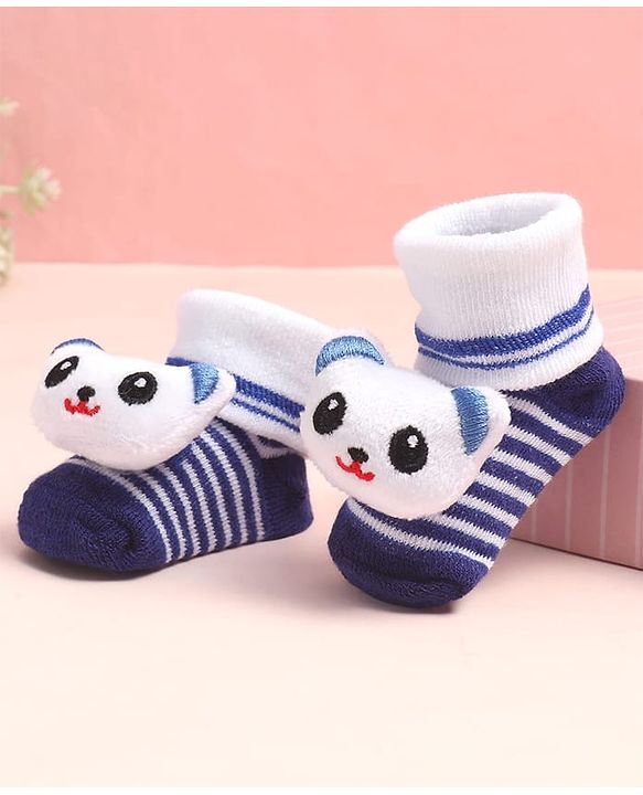 Cute Walk by Babyhug Sock Shoes with Stripes & Bear Applique - Multicolor
