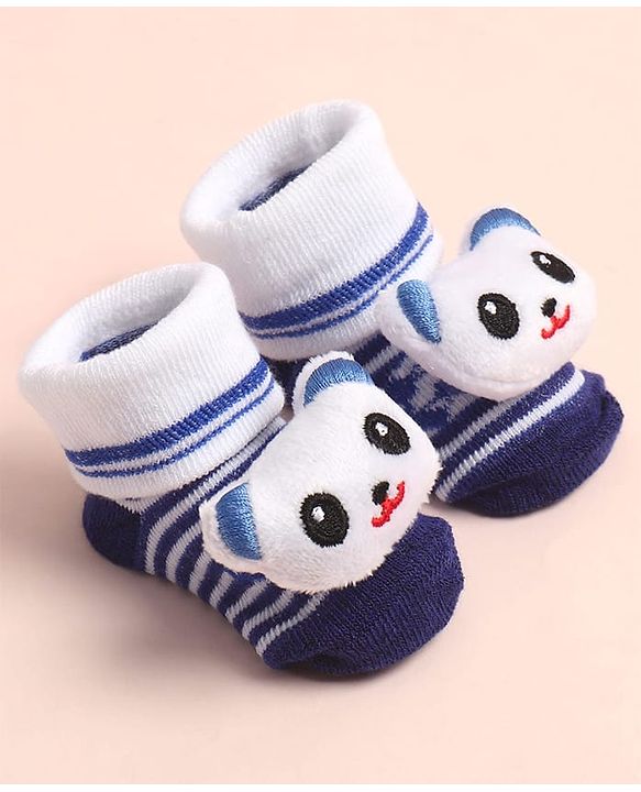 Cute Walk by Babyhug Sock Shoes with Stripes & Bear Applique - Multicolor