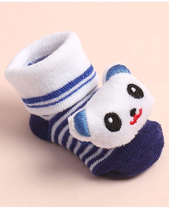 Cute Walk by Babyhug Sock Shoes with Stripes & Bear Applique - Multicolor