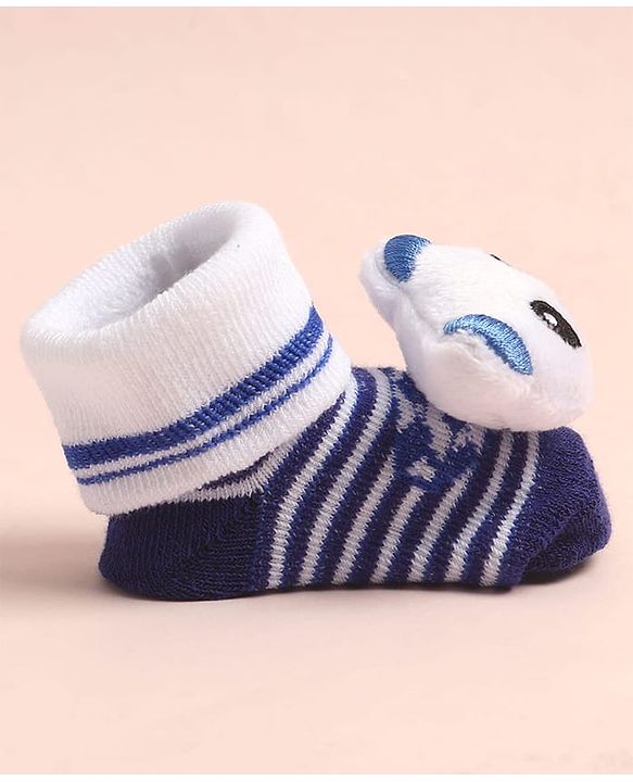 Cute Walk by Babyhug Sock Shoes with Stripes & Bear Applique - Multicolor