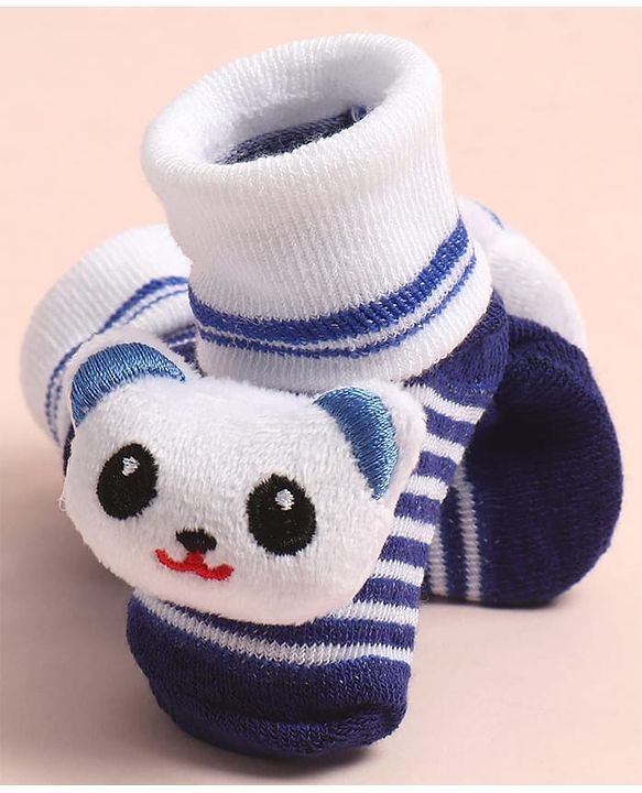 Cute Walk by Babyhug Sock Shoes with Stripes & Bear Applique - Multicolor