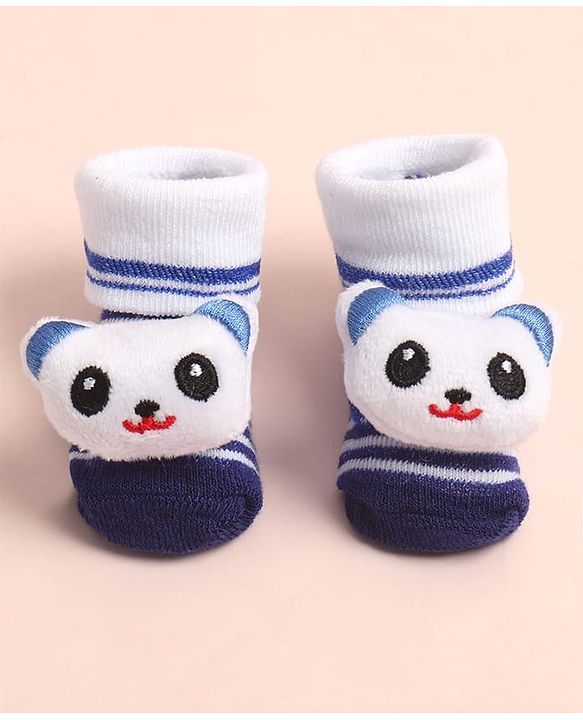 Cute Walk by Babyhug Sock Shoes with Stripes & Bear Applique - Multicolor